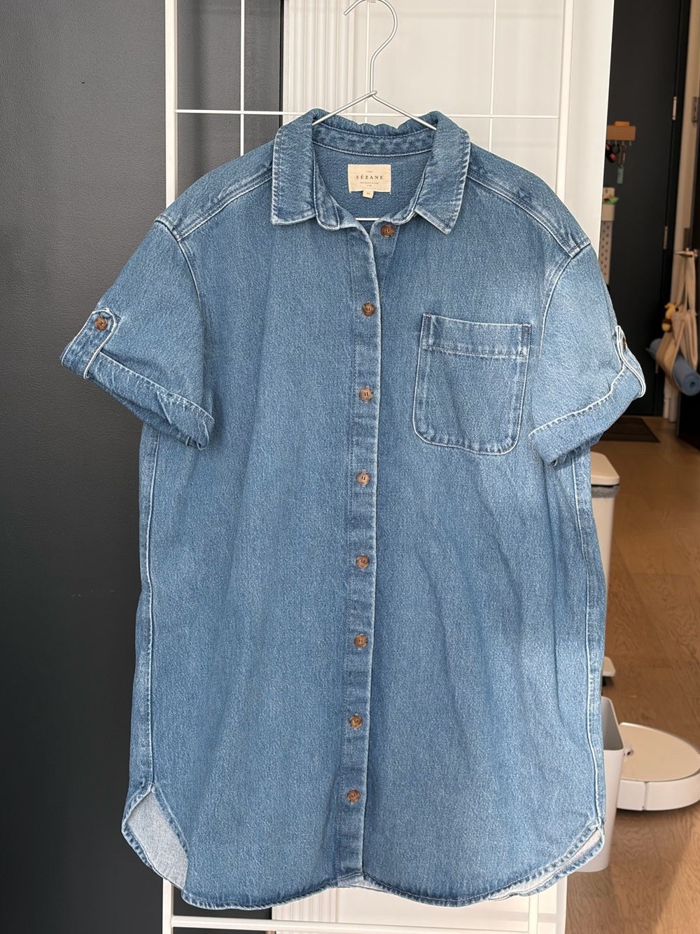 Sezane Light Blue Denim Midi Shirt Dress